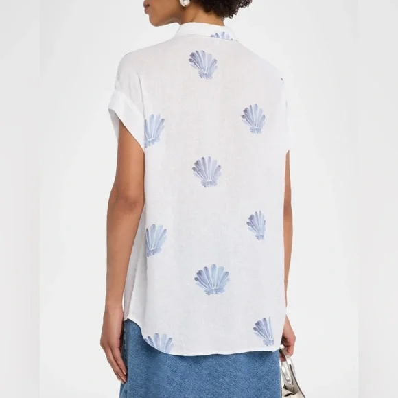 Rails Jamie Blue Seashells Button Down Short Sleeve Linen Shirt Size XL - Picture 4 of 10